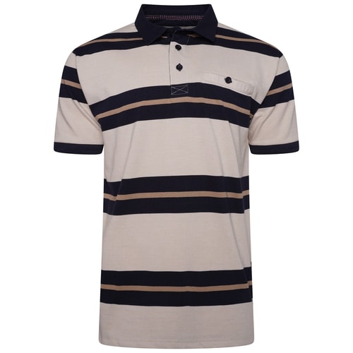 KAM Striped Rugby Polo Stone